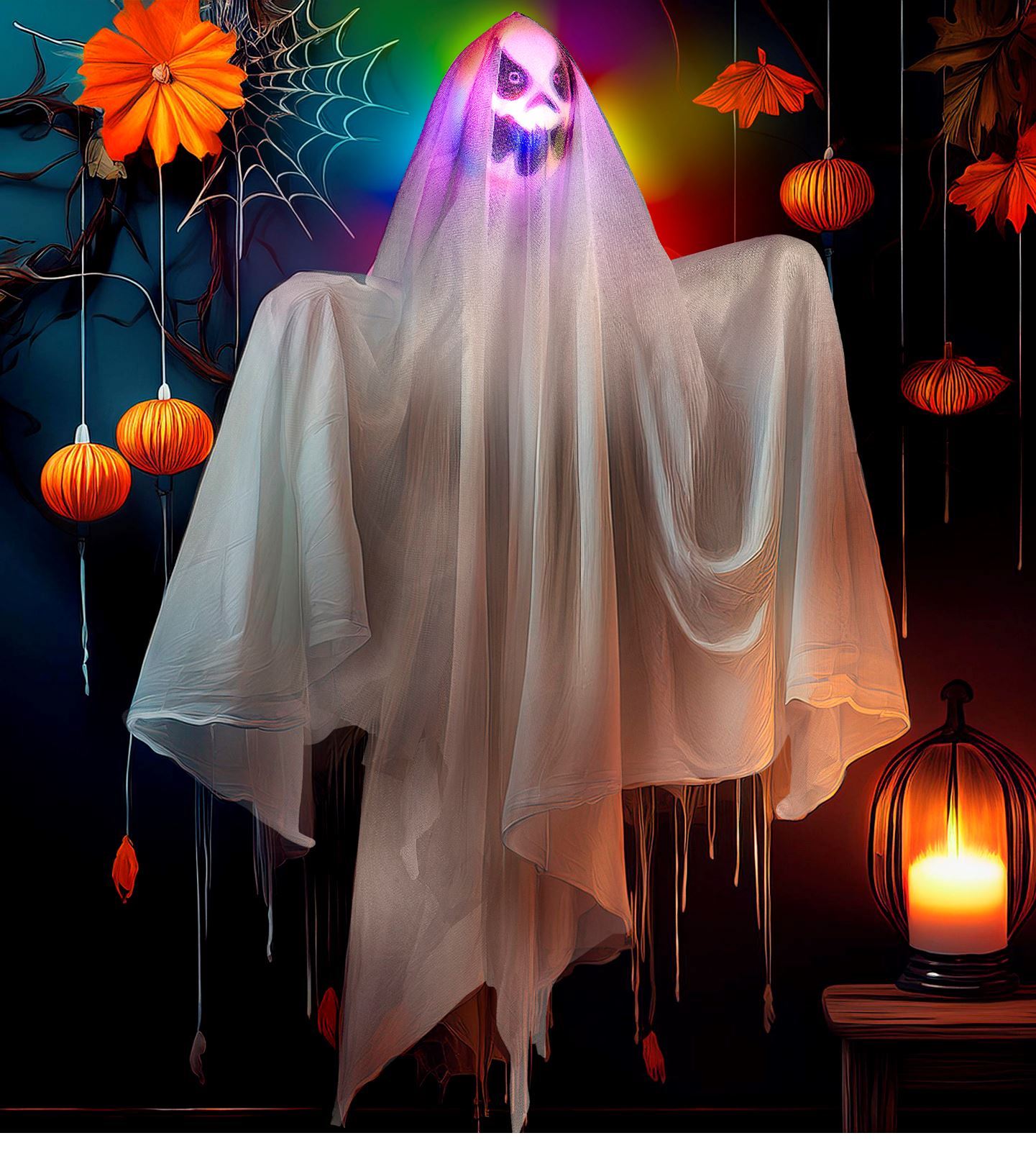 Halloween dekorace svítící duch 50 cm strasidelne